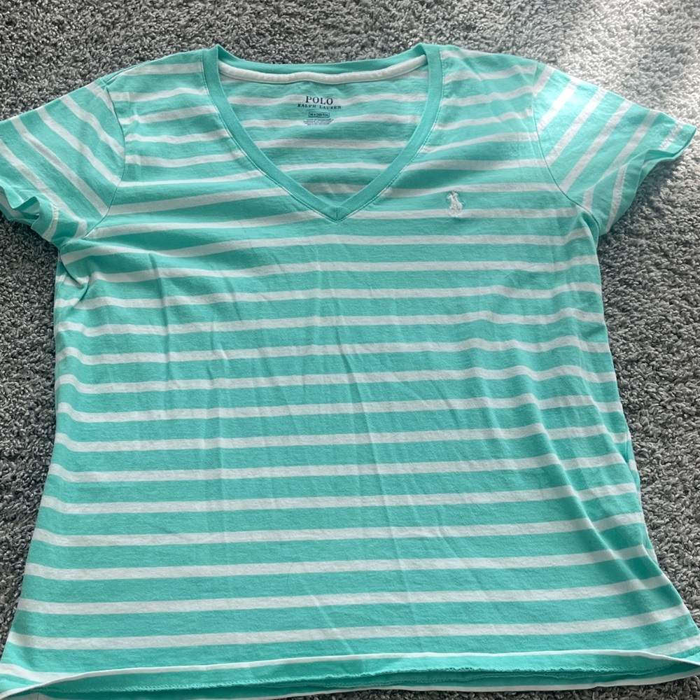 Polo by Ralph Lauren Mint and White Striped Tee